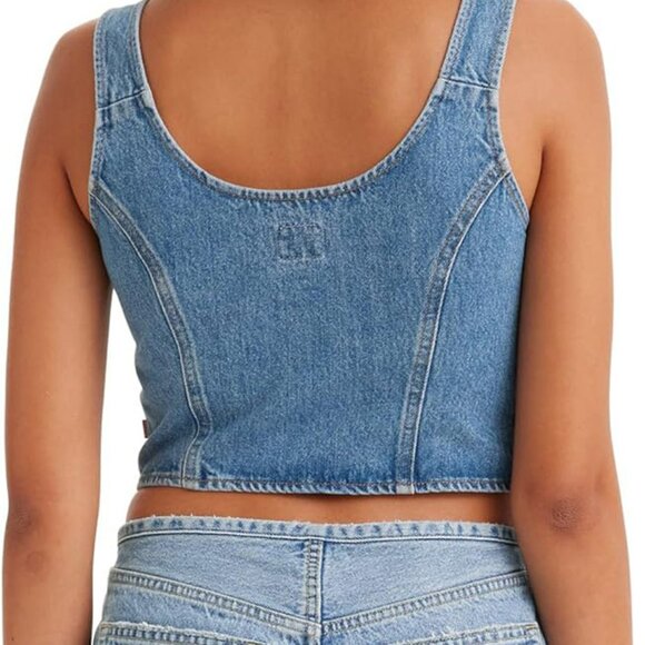 NWOT Levi's Women's Charlie Denim Crop Top, Indigo Stonewash, Large - Picture 2 of 7